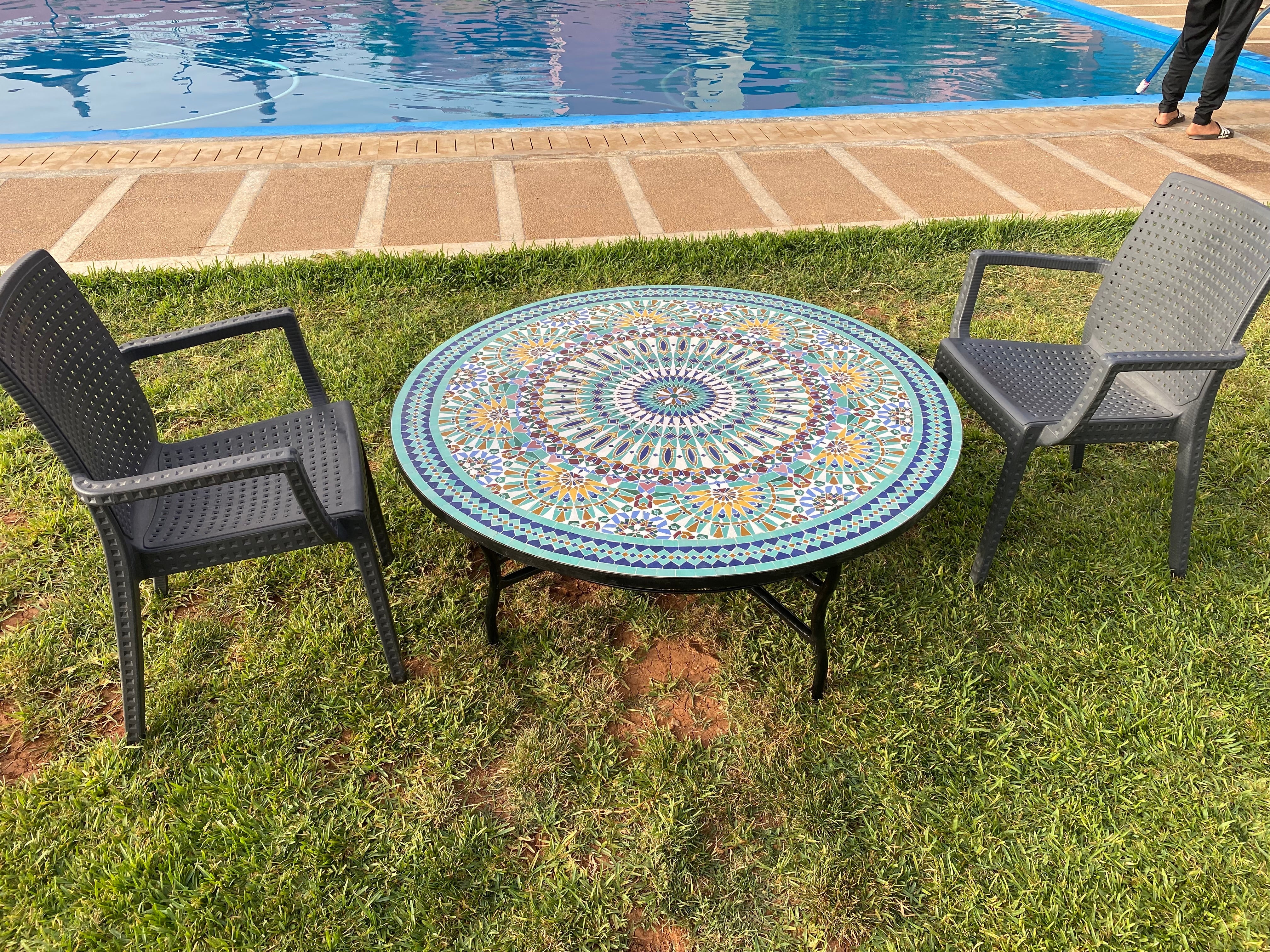 Unique Mosaic Table for Outdoor Indoor unique mandala design 100 handcrafted large luxury Round table made from green tiles