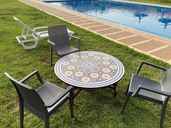 Moroccan dining table round made from mosaic and tiles 100% Handcrafted It for outdoor and indoor, Mosaic table works for beach house too