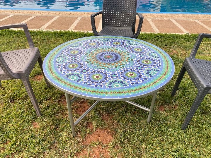 Dining Mosaic table round for outdoor and indoor 100% handcrafted mandala design Costume height