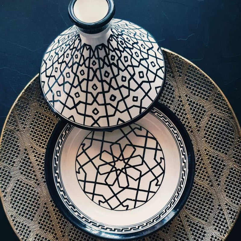 Medium Black and White Tajine With Mosaic Patterns II-Dialna by Salma Bensaid-MyTindy