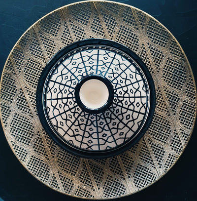 Medium Black and White Tajine With Mosaic Patterns II-Dialna by Salma Bensaid-MyTindy
