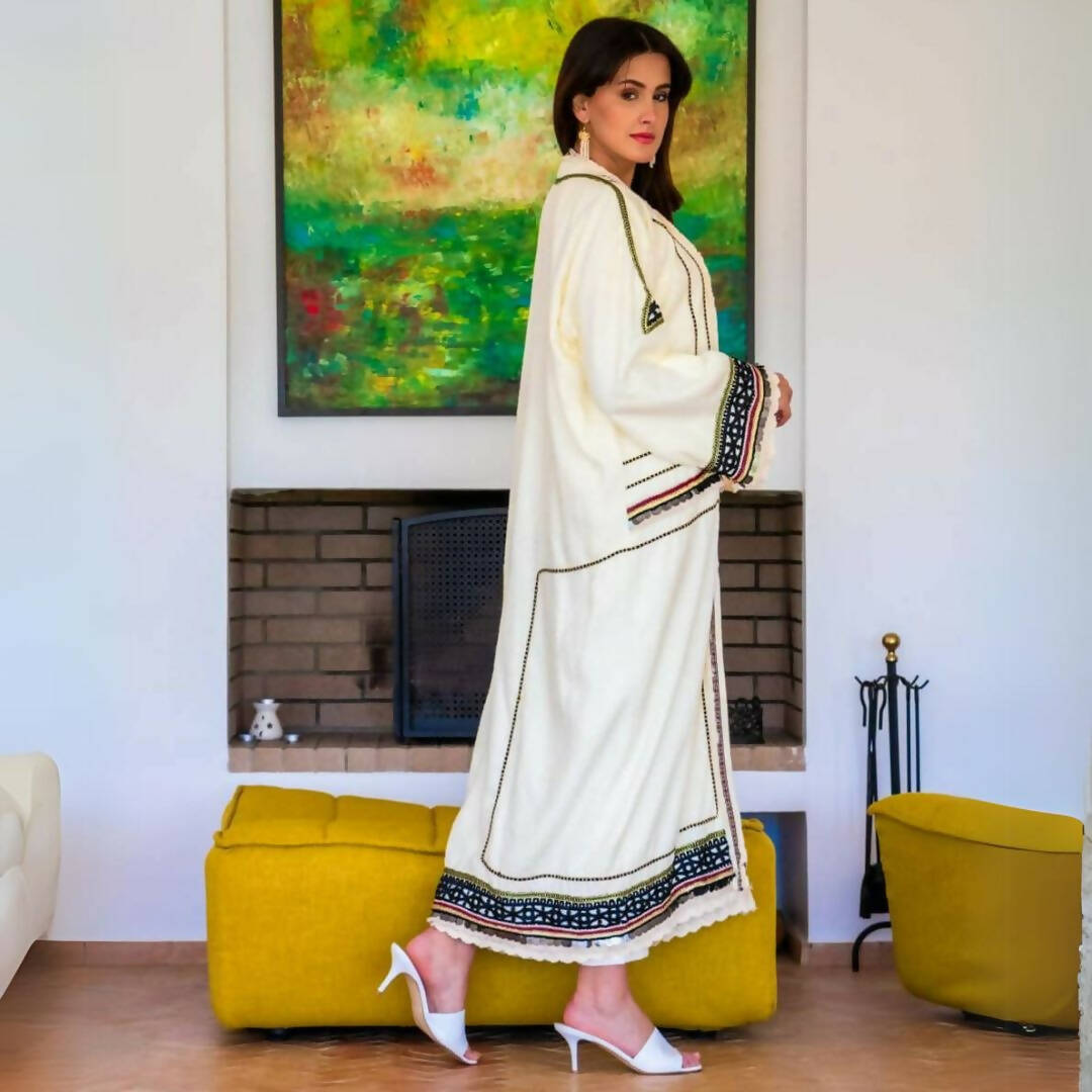 White Moroccan Kimono Bouclé Fabric