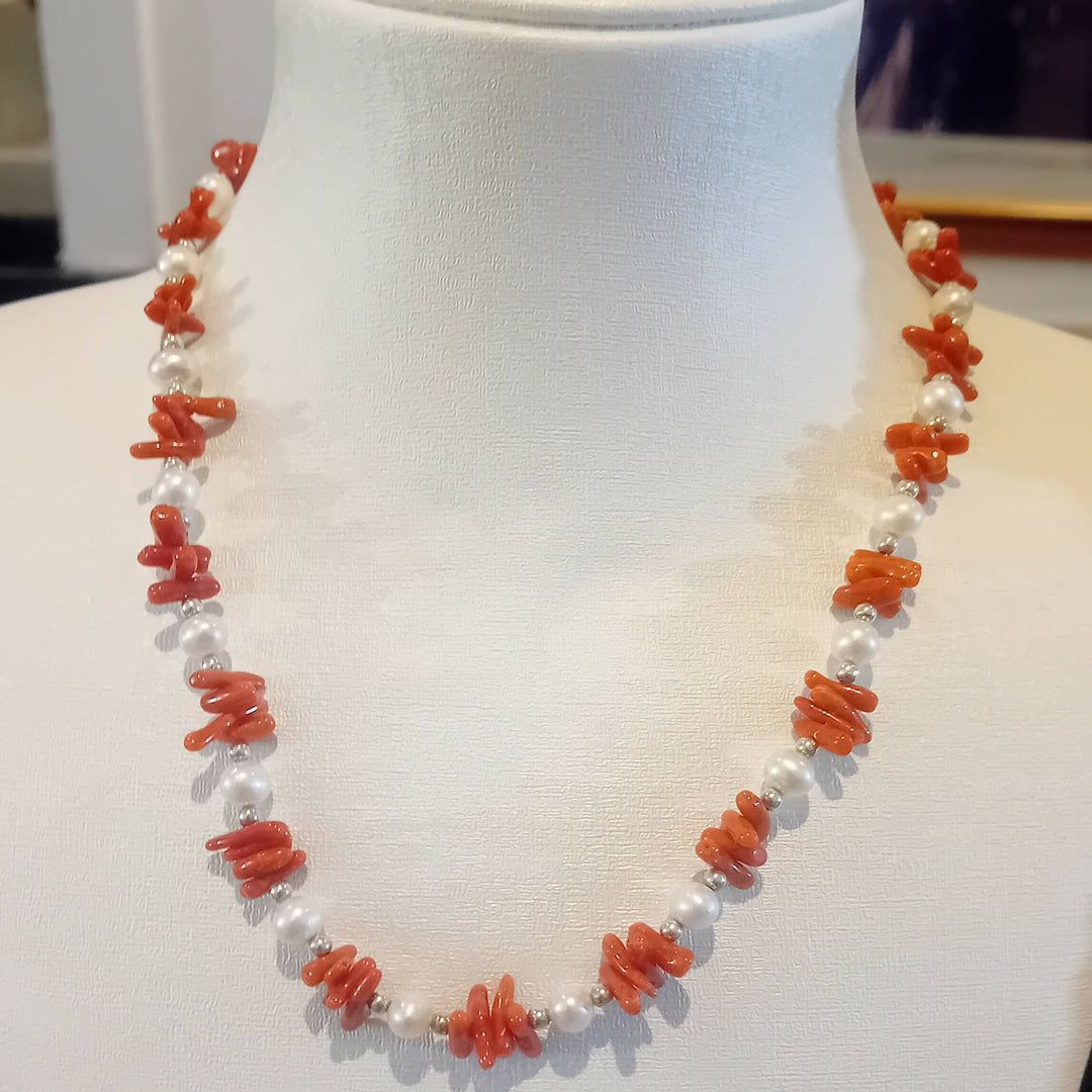 Moroccan pearl and coral necklace
