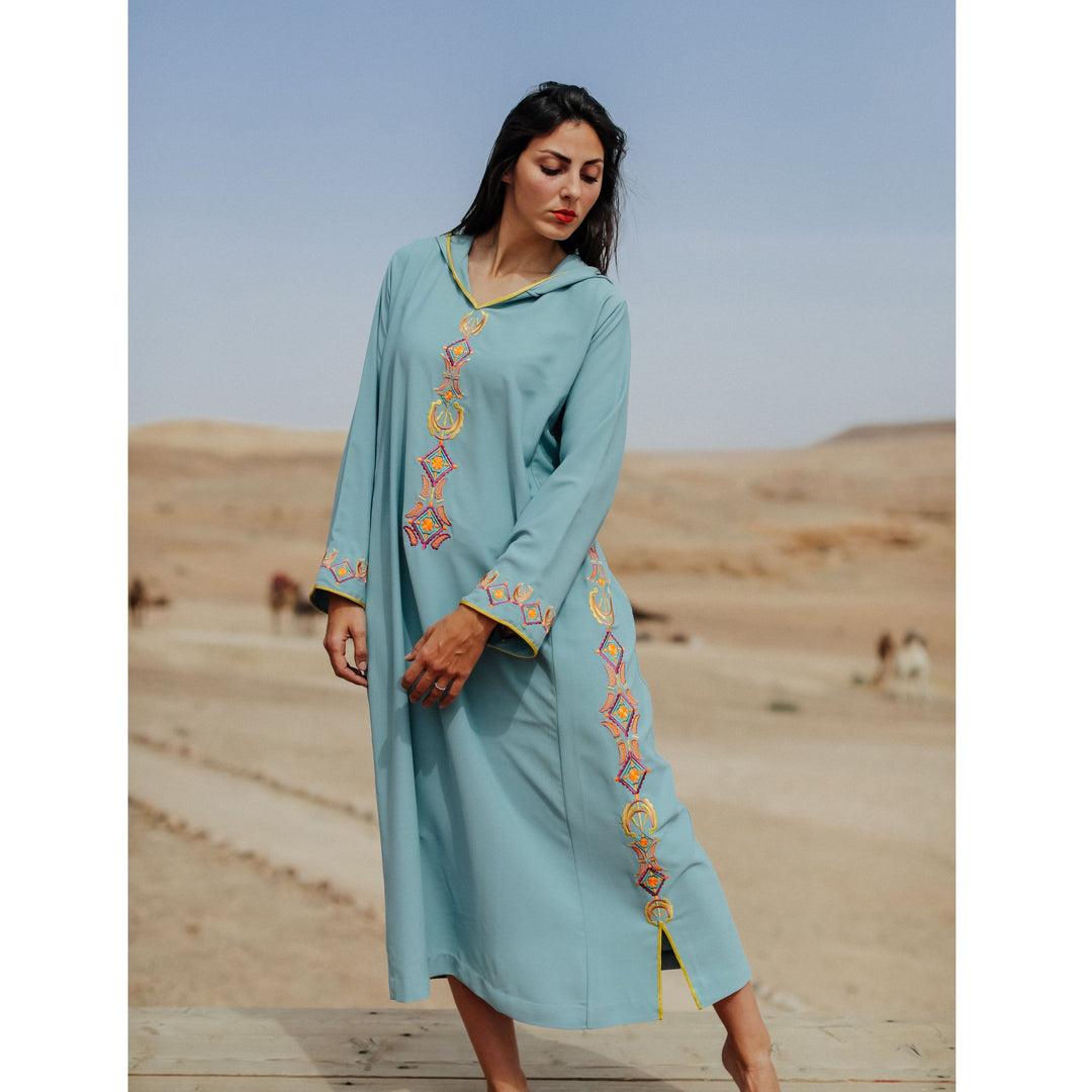 Light Blue and Yellow Djellaba Moroccan Dress Light Blue and Yellow Djellaba Moroccan Dress