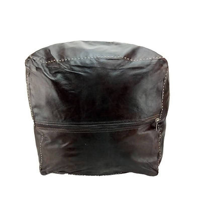 Moroccan Leather Ottoman Square Footstool , Black