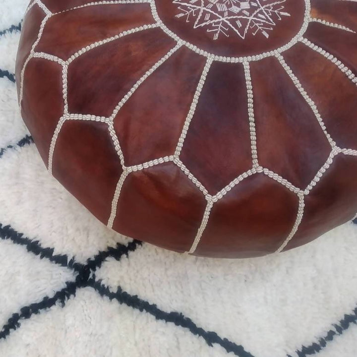 Moroccan Brown Leather Pouf-Moroccan Handicraft-MyTindy