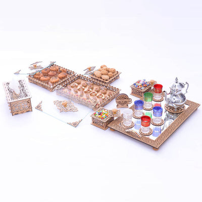 A Wooden Set To Serve Snacks, Nuts And Cookies