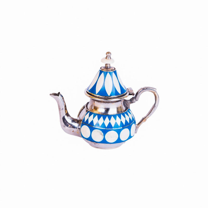 Traditional Moroccan Teapot in Nickel Silver Covered with Resin and Bone