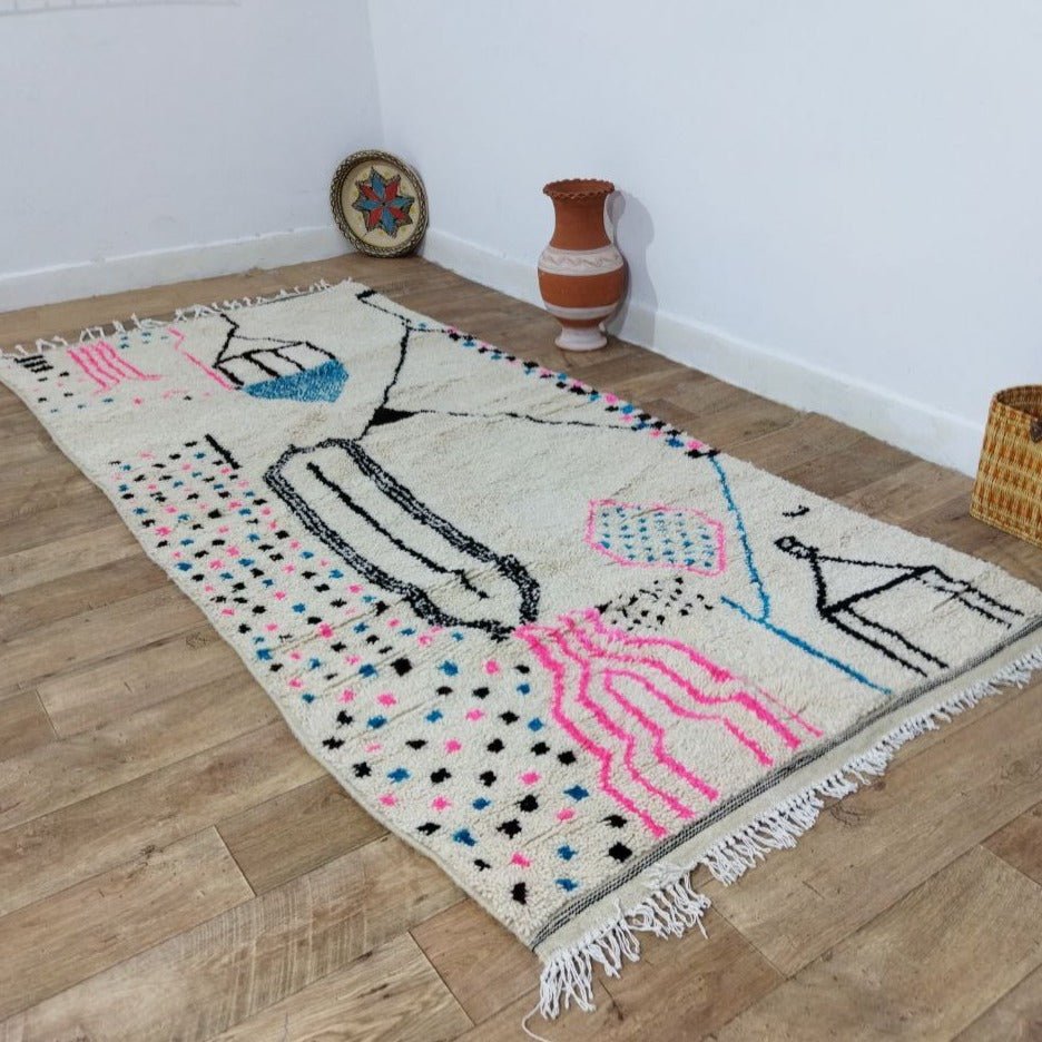 Authentic Moroccan rug Style Azilal rug 4x9 ft Handmade rug Berber rug