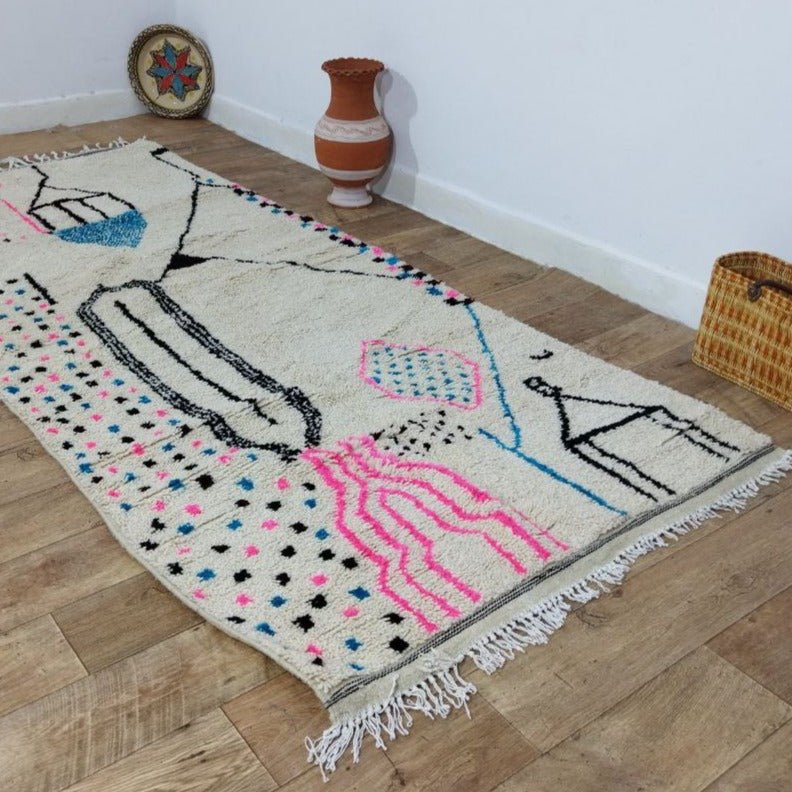 Authentic Moroccan rug Style Azilal rug 4x9 ft Handmade rug Berber rug