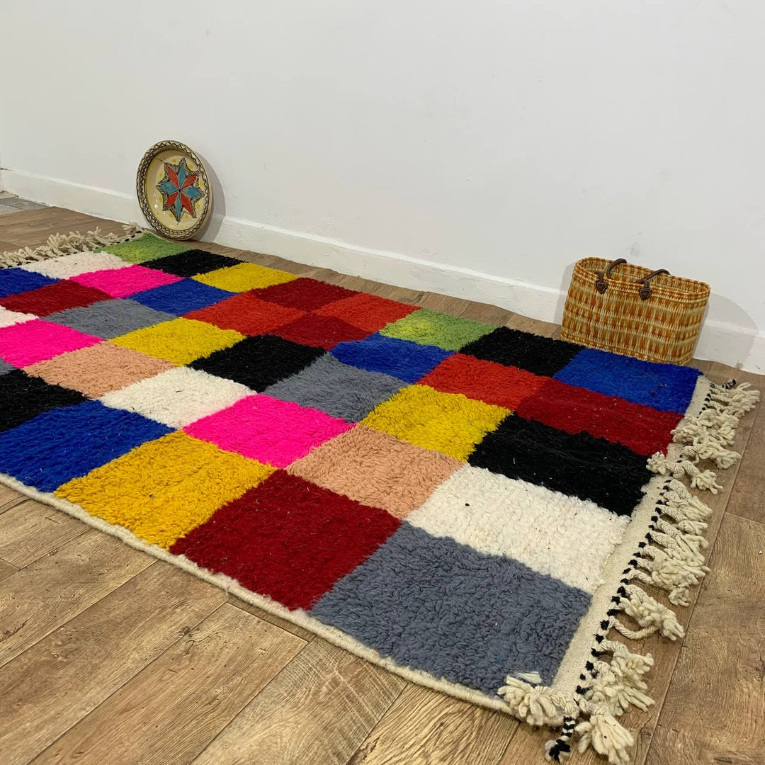 Multicolored Handmade Rug, Multicolor Checkered Rug - Berber style wool rug from Morocco - Modern rug
