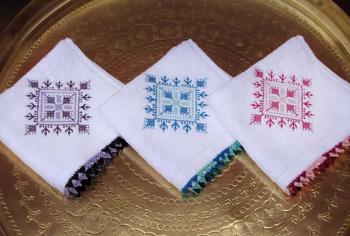 Lot de 3 serviettes invité avec broderie marocaine cousue main
