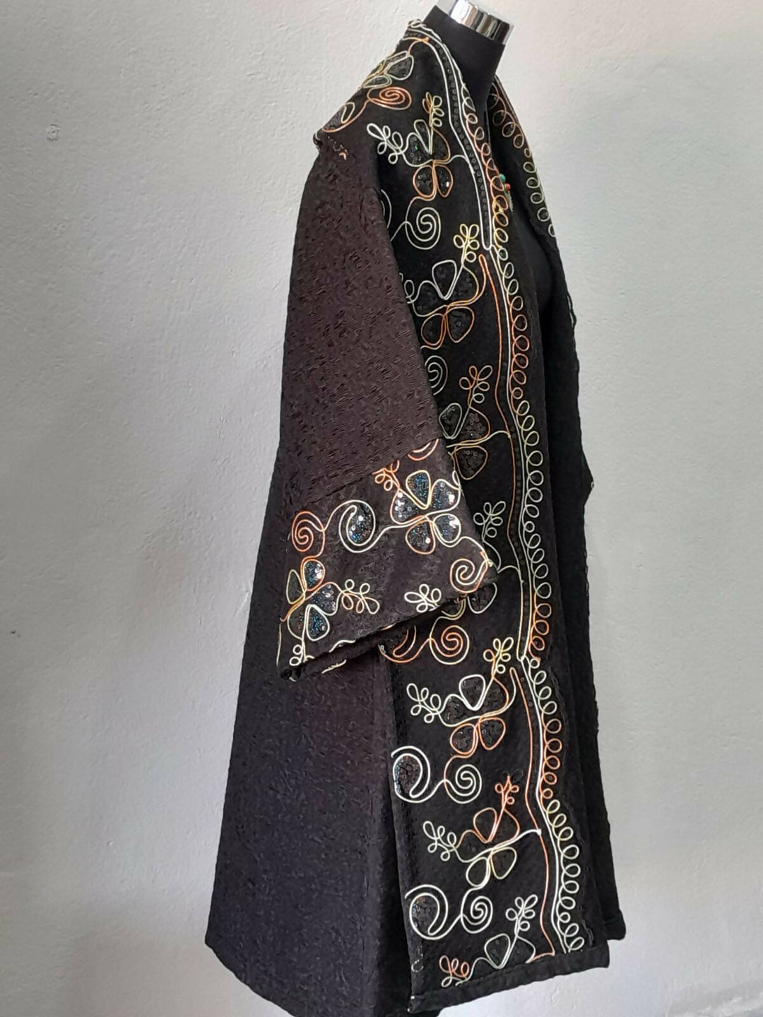 Black Moroccan Embroidered Kimono
