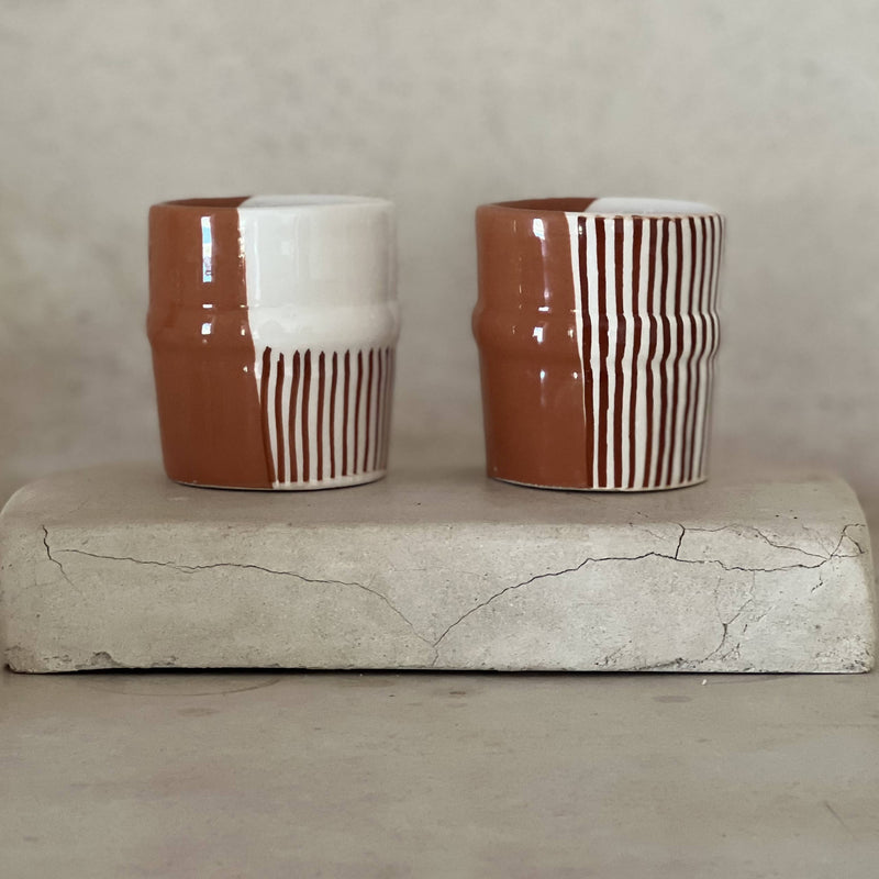 Mini M Cups - White & Terracotta