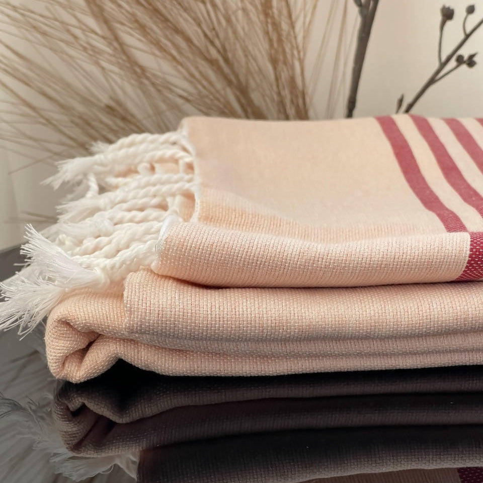 Salmon & Red Moroccan Towel