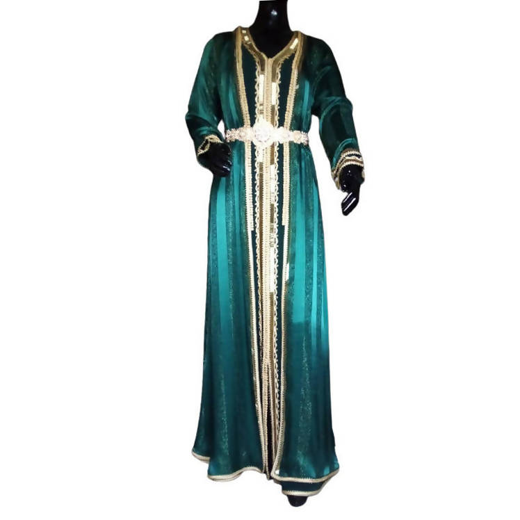 Green Silk Kaftan-Dress African Morocco Mode-MyTindy
