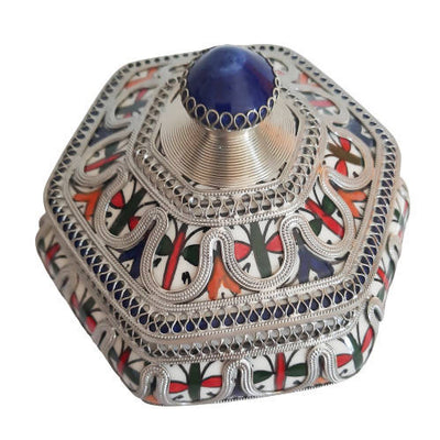 Red and Green Moroccan Ceramic Sugar Jar with Metal-Youssef hamlili-MyTindy