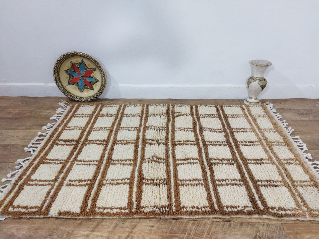 Brown Handmade Rug, Brown Checkered Rug - Berber style wool rug from Morocco - Modern rug
