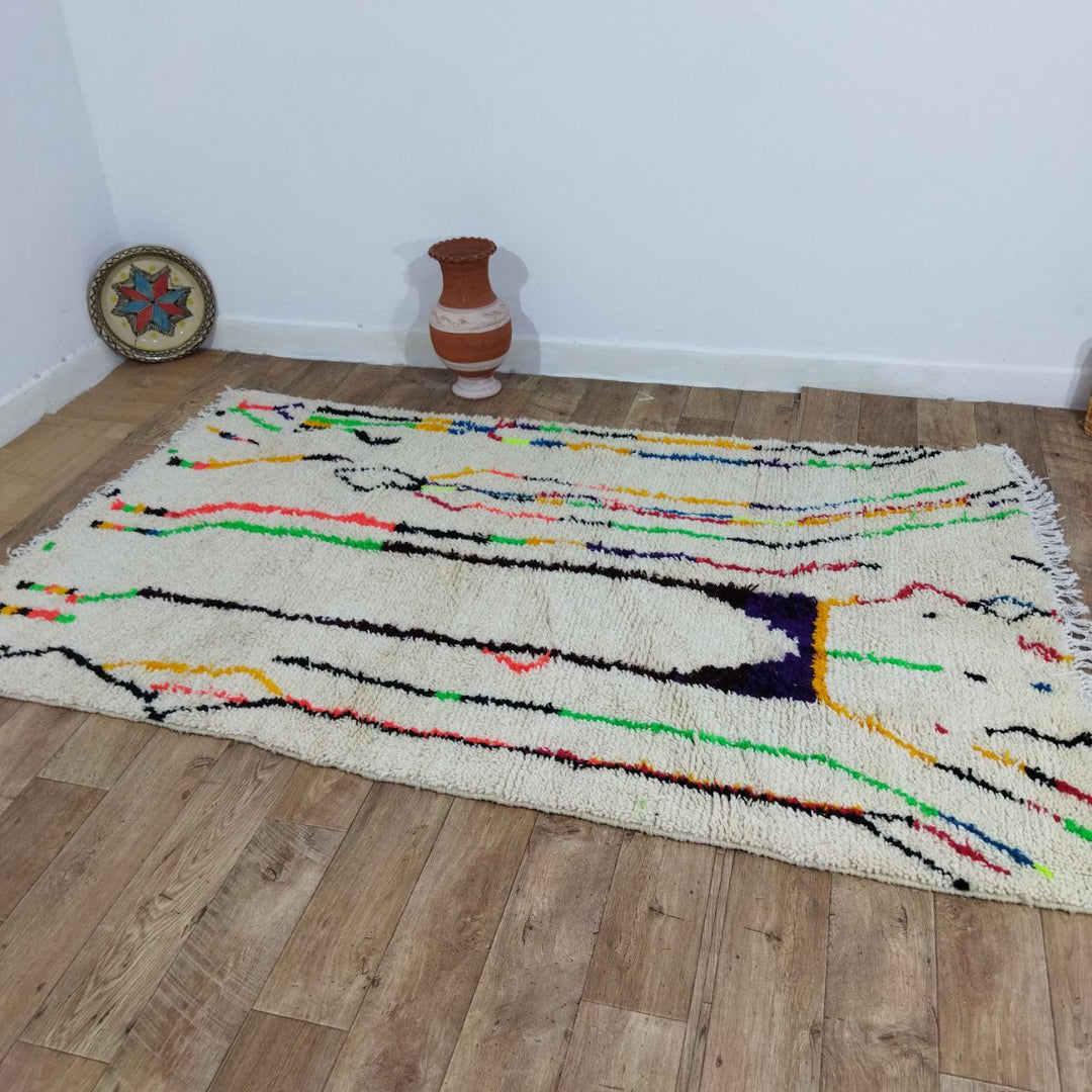 Vintage Moroccan Rug - Azilal Colorful Rug 5x8ft - Soft Living Room Rug