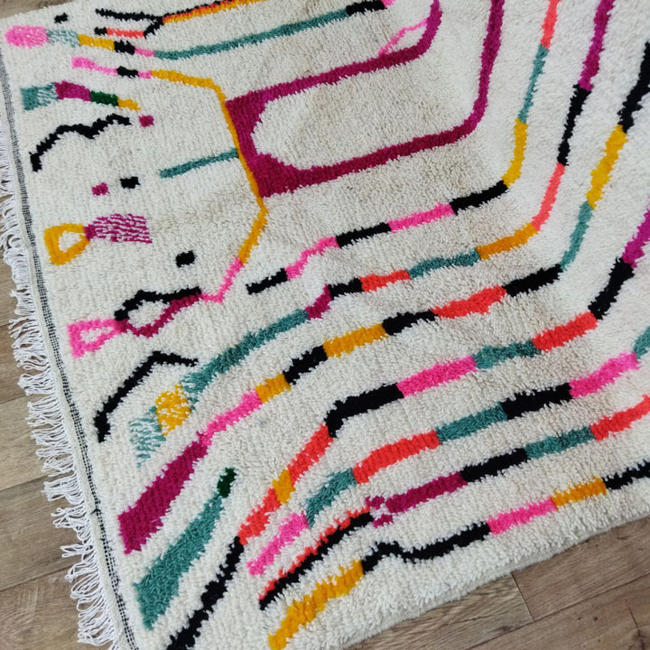 Unique Colorful Moroccan Rug 5x9 ft - White & Pink Rug - Multicolor Wool Rug