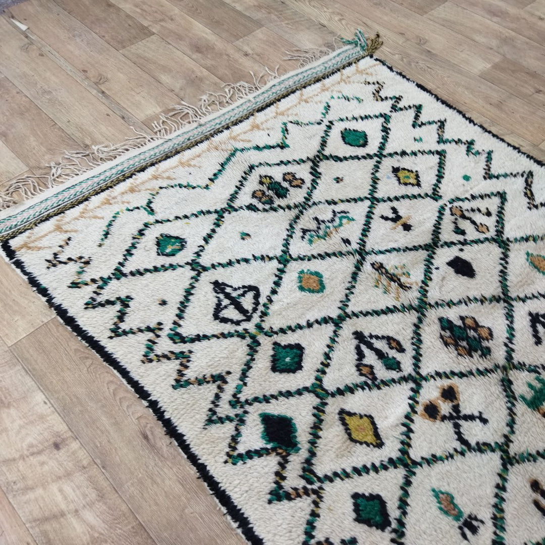 Unique Green Moroccan Wool Rug 4x12 Ft - Handmade Style Azilal Rug