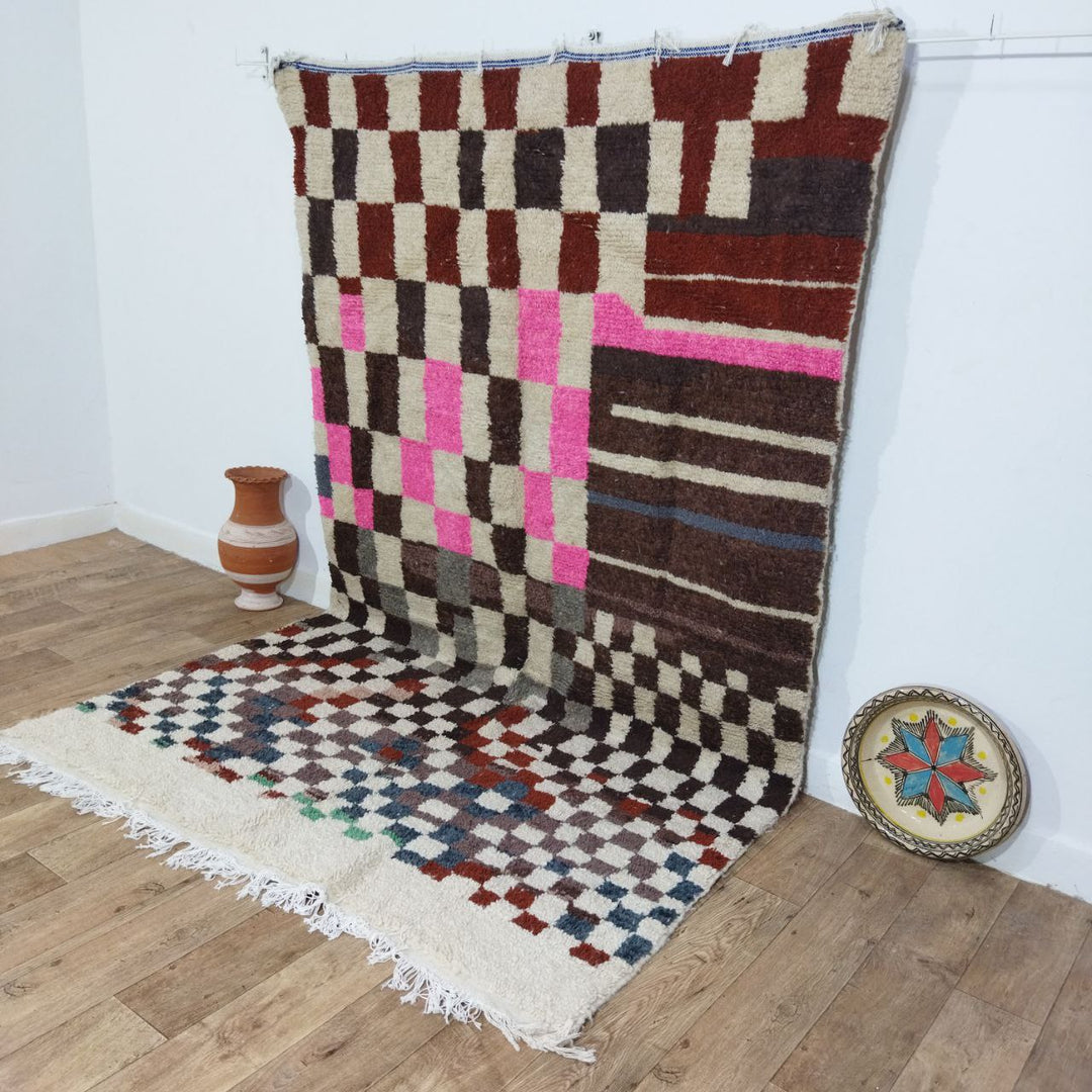 Blood Red Handmade Rug, Red & Pink Checkered Rug - Berber style wool rug from Morocco - Modern rug