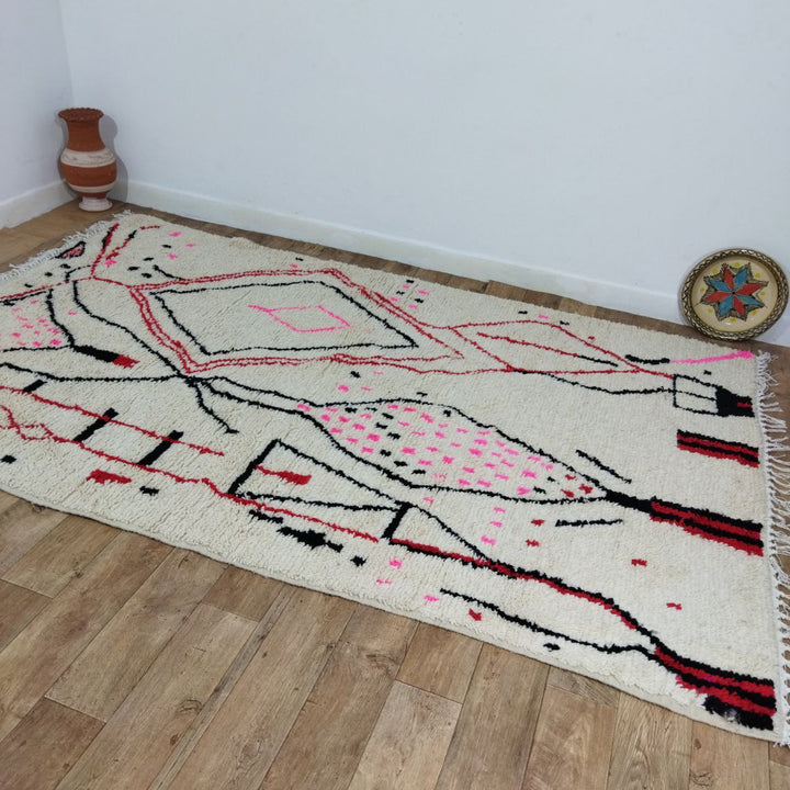 Red & Pink Rug Moroccan Berber Carpet - Tapi Marocain 6x10 Ft