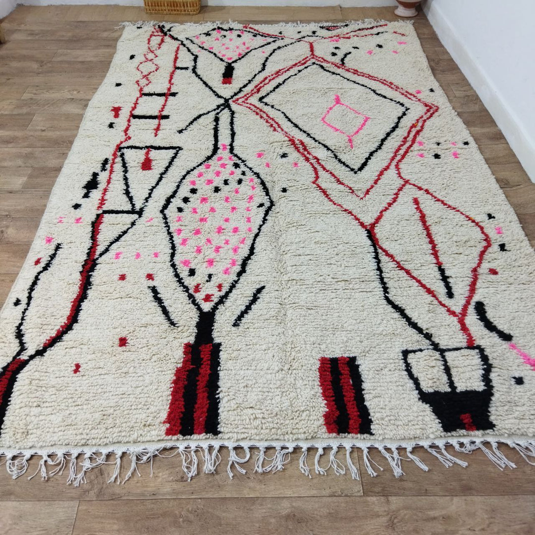 Red & Pink Rug Moroccan Berber Carpet - Tapi Marocain 6x10 Ft
