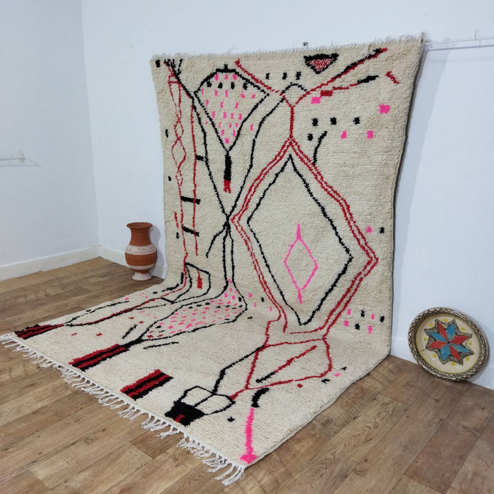 Red & Pink Rug Moroccan Berber Carpet - Tapi Marocain 6x10 Ft