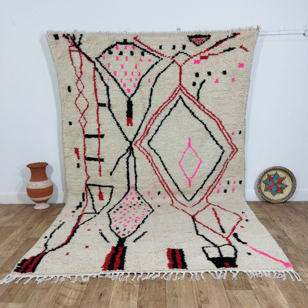 Red & Pink Rug Moroccan Berber Carpet - Tapi Marocain 6x10 Ft