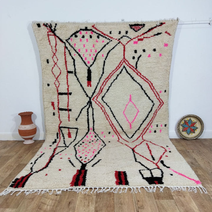 Red & Pink Rug Moroccan Berber Carpet - Tapi Marocain 6x10 Ft