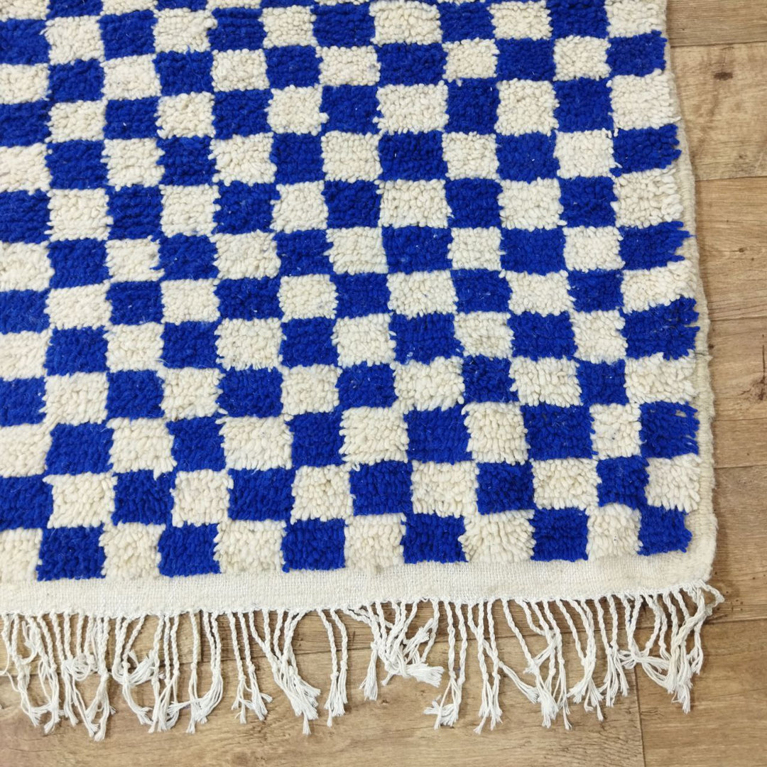 Blue Handmade Rug, Blue Checkered Rug - Berber style wool rug from Morocco - Modern rug
