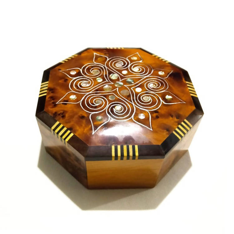 Thuja Small Wooden Jewelry Box With Ornaments Natural-Mohamed El Arbi-MyTindy