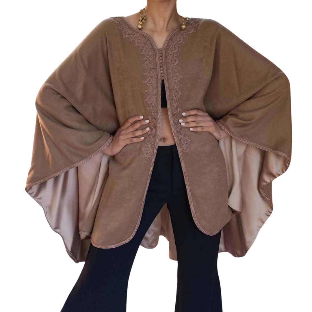 Beige Embroidred wool and cashmere cape