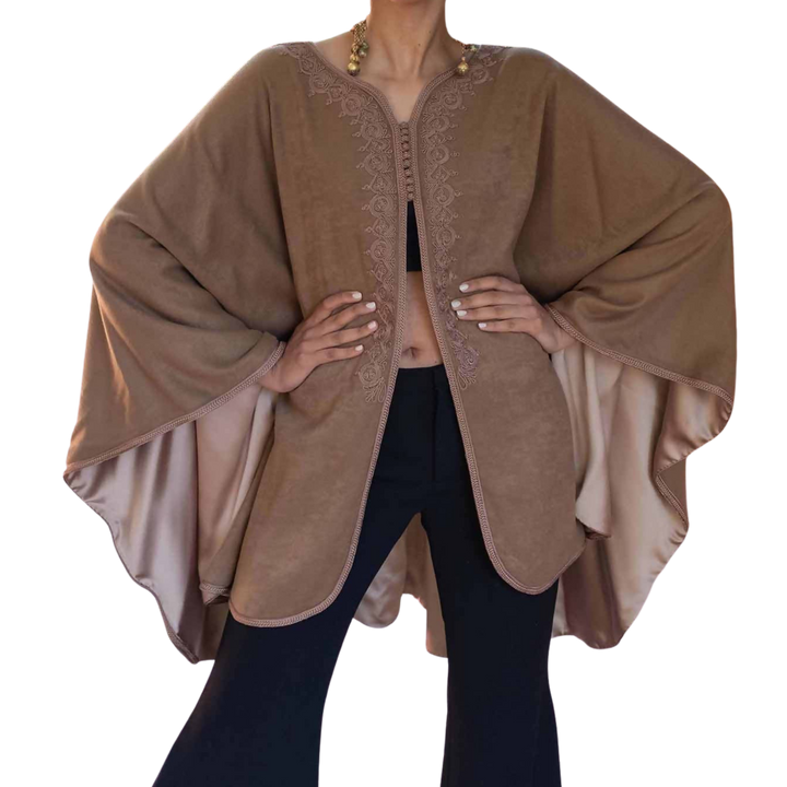 Beige Embroidred wool and cashmere cape