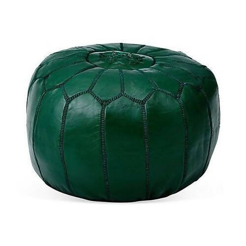 Royal Green Leather Moroccan pouf