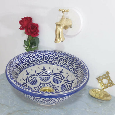 Blue and White Ceramic Moroccan Sink Bowl