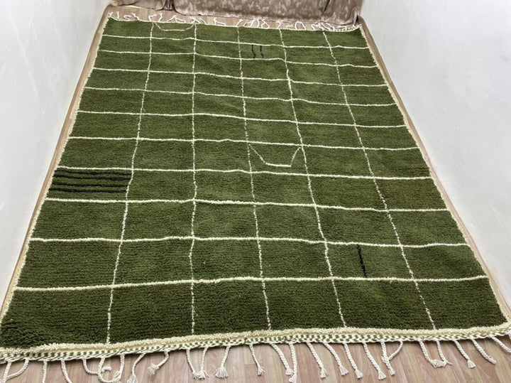 Green Handmade rug, Berber style wool rug from Morocco, Modern rug, Green Checkered Rug