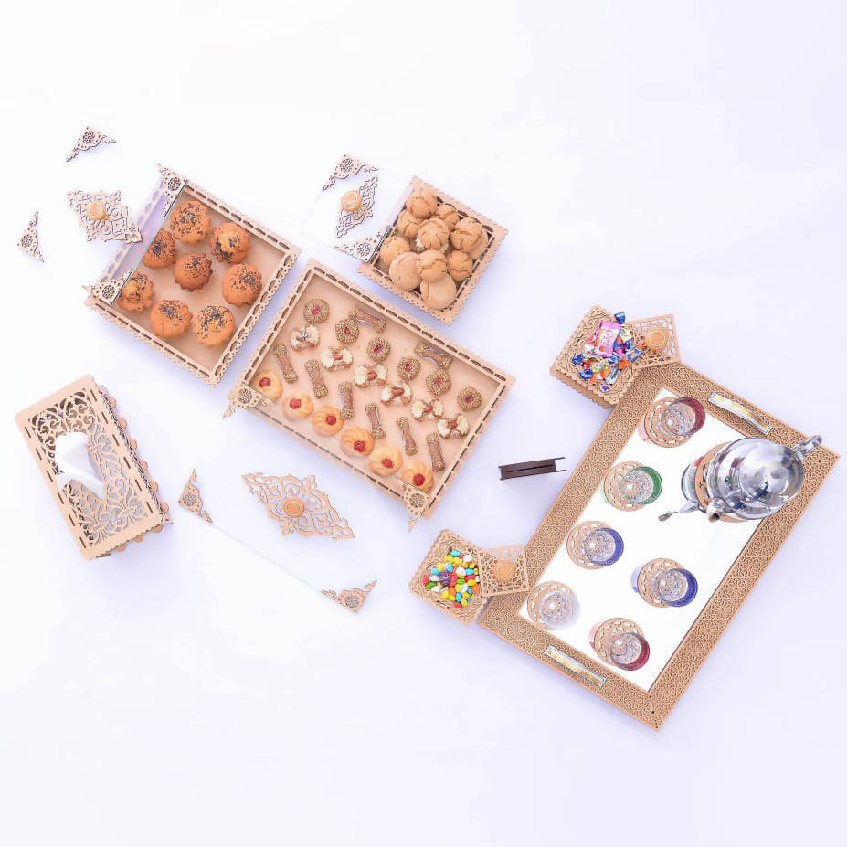 A Wooden Set To Serve Snacks, Nuts And Cookies