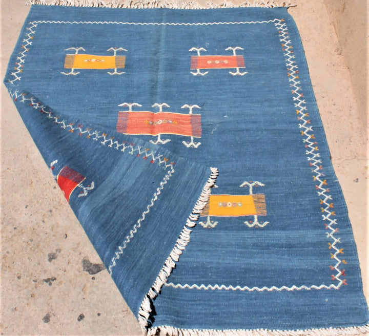 Blue Akhnif Moroccan Carpet-ANAROUZ N TAKDIFT-MyTindy