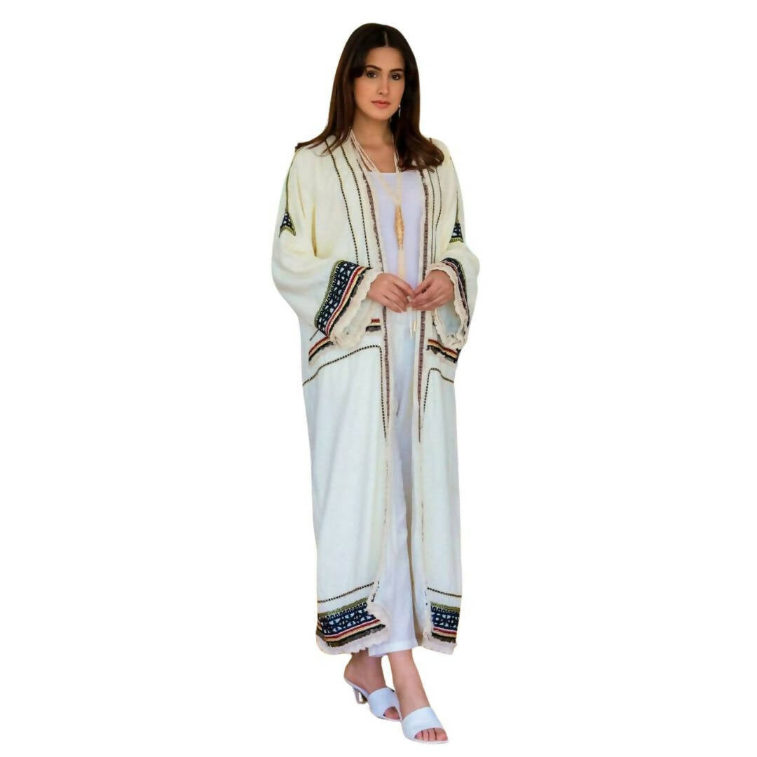 White Moroccan Kimono Bouclé Fabric