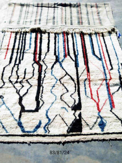 White Moroccan Rug with Stripes-Coopérative Bakiz-MyTindy