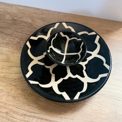 Plate and Bowl Moroccan Set Black & White