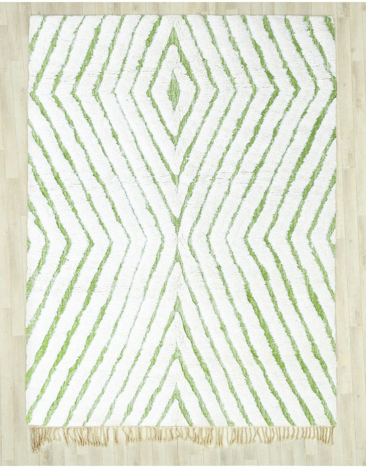 Authentic Moroccan Wool White and Green Beni Mrirt Rug