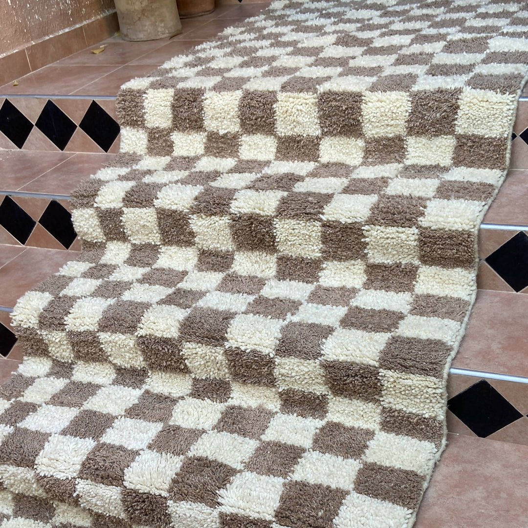 Moroccan Azilal Checker White and Beige Rug