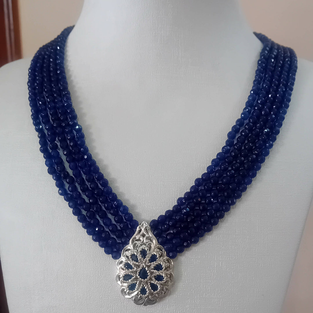 Blue beldi necklace with majdoul