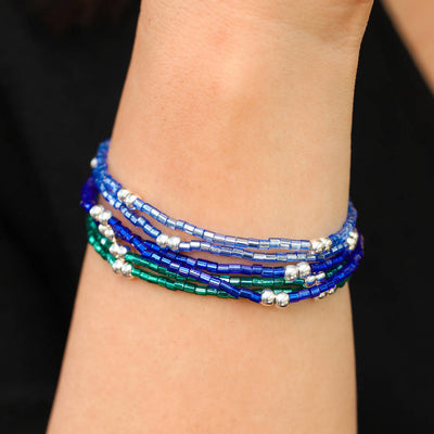 Tartan Chic Bracelet in Blue & Green Tones-Meriem Magzari-MyTindy