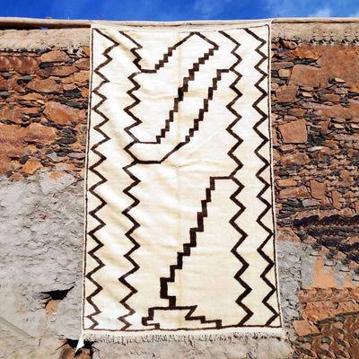 White and Brown Lines Beni Ourain Moroccan Rug-Coopérative Bakiz-MyTindy