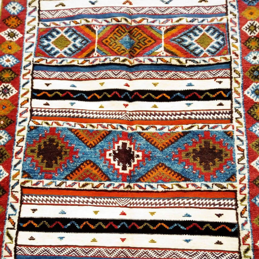 Tribal Blue and Red Moroccan Rug-Coopérative Bakiz-MyTindy